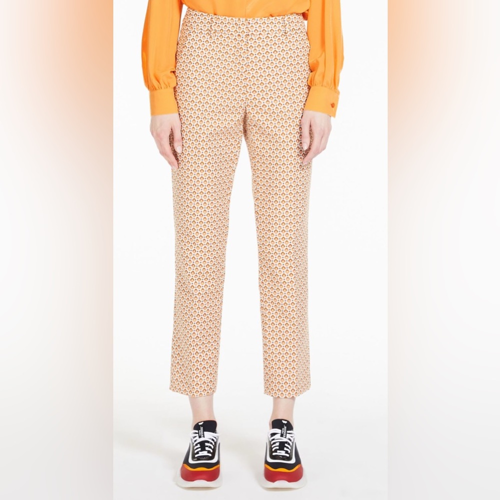 Weekend Max Mara Geometric‎ Cropped Pants in Cream and Orange
